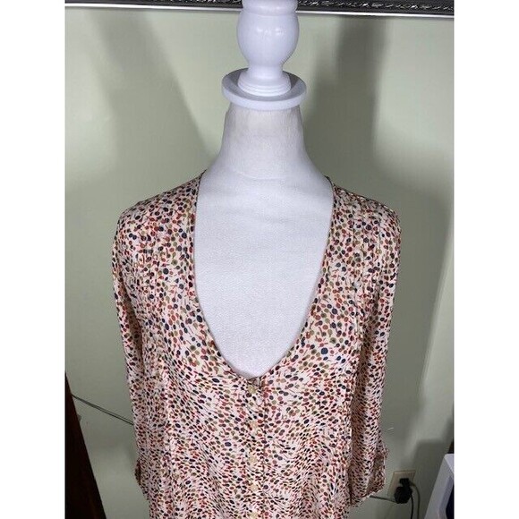 Kirra Womens Sz M Multicolor Pintuck Semi Sheer 3/4 Sleeve Blouse Peasant Fairy - Picture 2 of 10